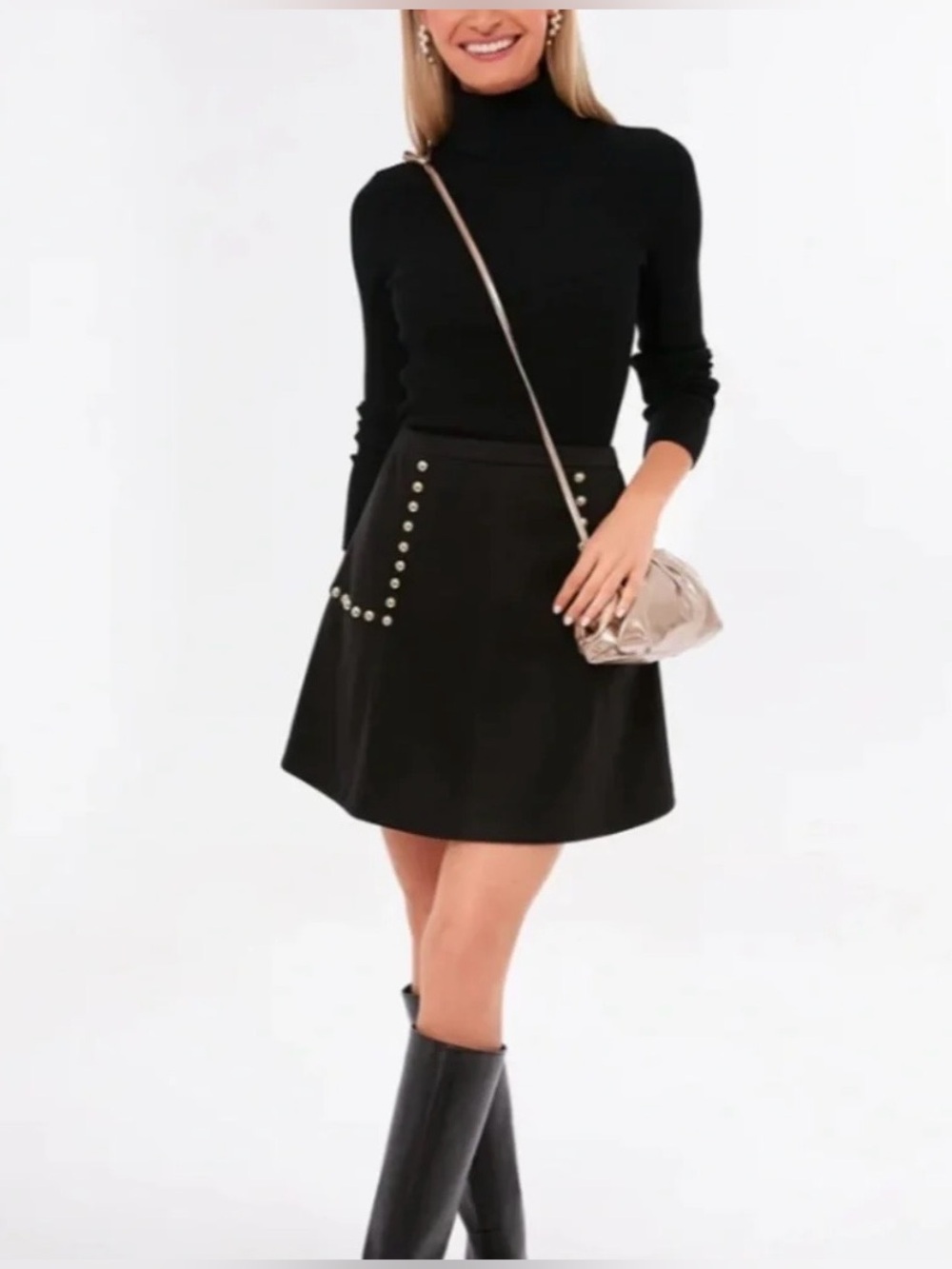 Tuckernuck Black A-Line Mini Skirt with Gold Studs